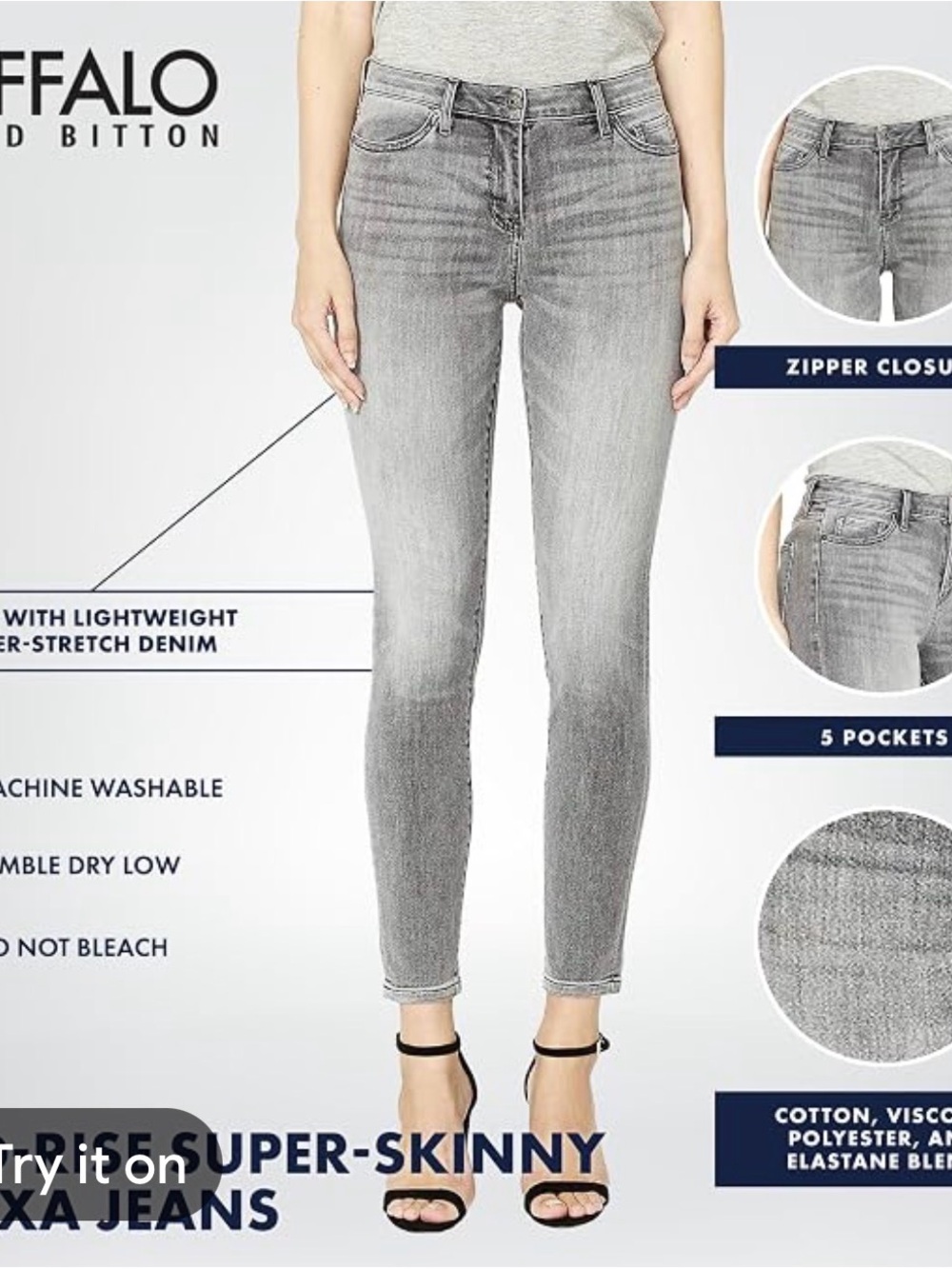 Buffalo David Bitton High-Rise Light Gray Super Skinny Jeans